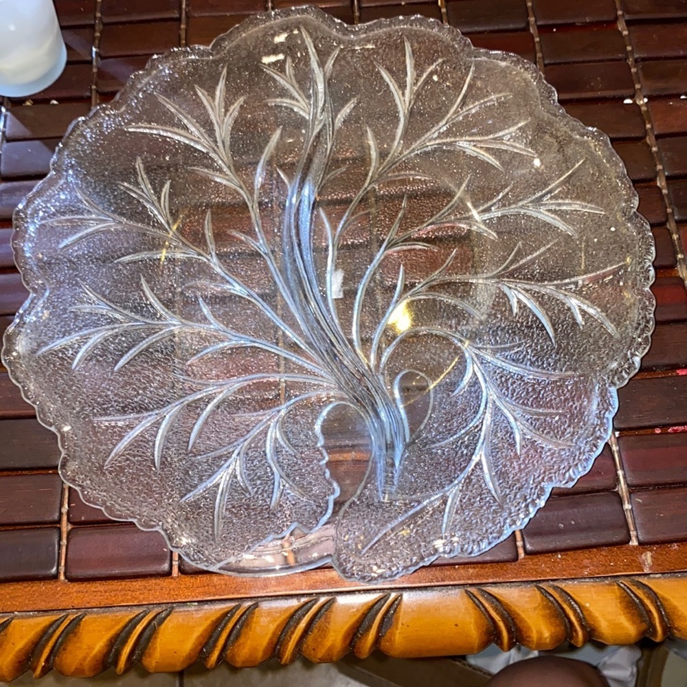 Glass serving platter with divider in the middle